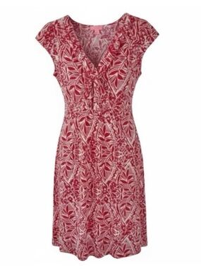 Lilly Pulitzer Punch Pink & White V-Neck Short Sleeve Silk Blend Clare Dress